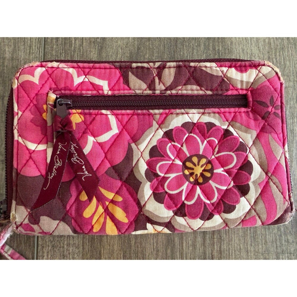 Vera Bradley Carnaby Zip Around Wallet Wristlet Quilted Pink Floral - Picture 4 of 11